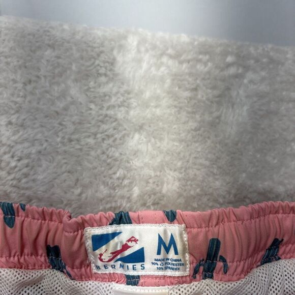 Bermies Swim Trunks Salmon  with all over Cactus print Sz Medium 5”inseam - Picture 2 of 8